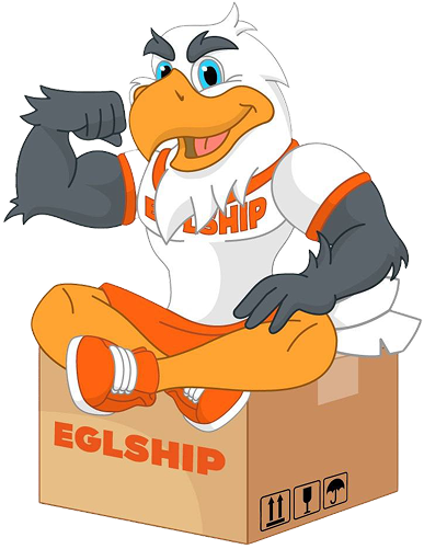 The EGLSHIP eagle mascot sitting on a box